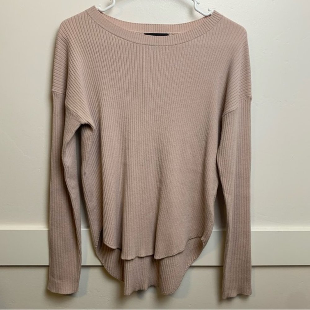 Express Pink Tan Ribbed Crew Neck Round Hem Long Sleeve Sweater